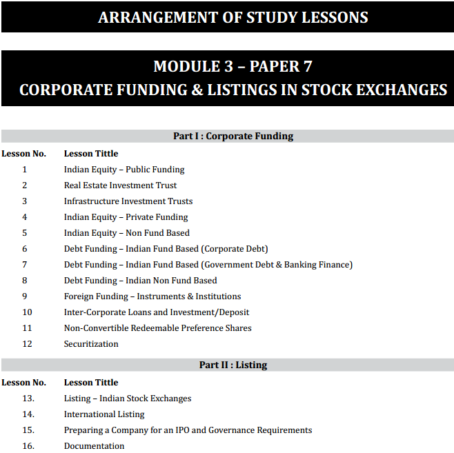 CS Professional Corporate Funding and Listings in Stock Exchange Syllabus