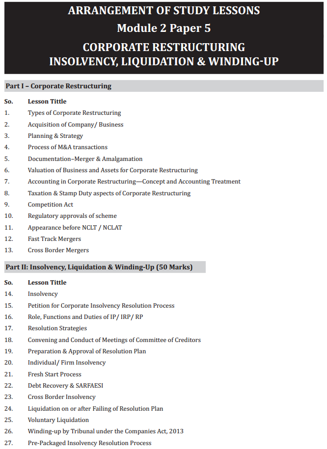 CS Professional Corporate Restructuring, Insolvency, Liquidation & Winding-up Syllabus