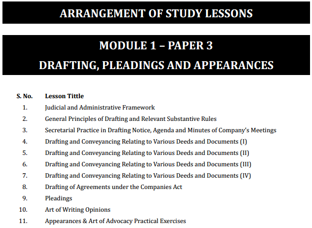 CS Professional Drafting Pleadings and Appearances Syllabus