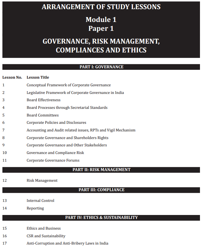 CS Professional Governance, Risk Management, Compliances and Ethics Syllabus