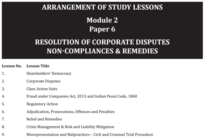CS Professional Resolution of Corporate Disputes Non Compliances & Remedies Syllabus